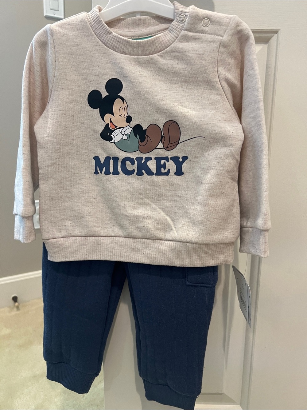 NWT! Toddler Mickey Graphic Crewneck & Jogger Set - Beige & Navy